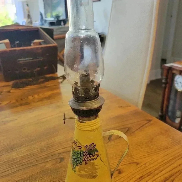 Miniature  Antique Tin Hand Painted Oil Lamp Burner & Wick - Picture 7 of 9